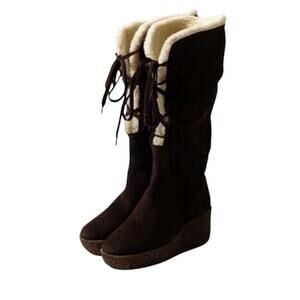 Michael Kors Suede Shearling Wedge Boots Brown Sz 7 NWT Cond